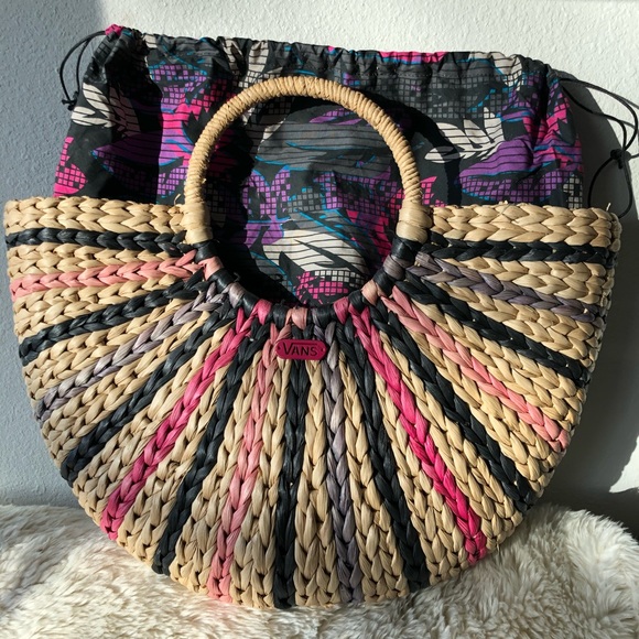 Vans Straw Summer Beach Tote Bag W/ Top Handles - Picture 3 of 5